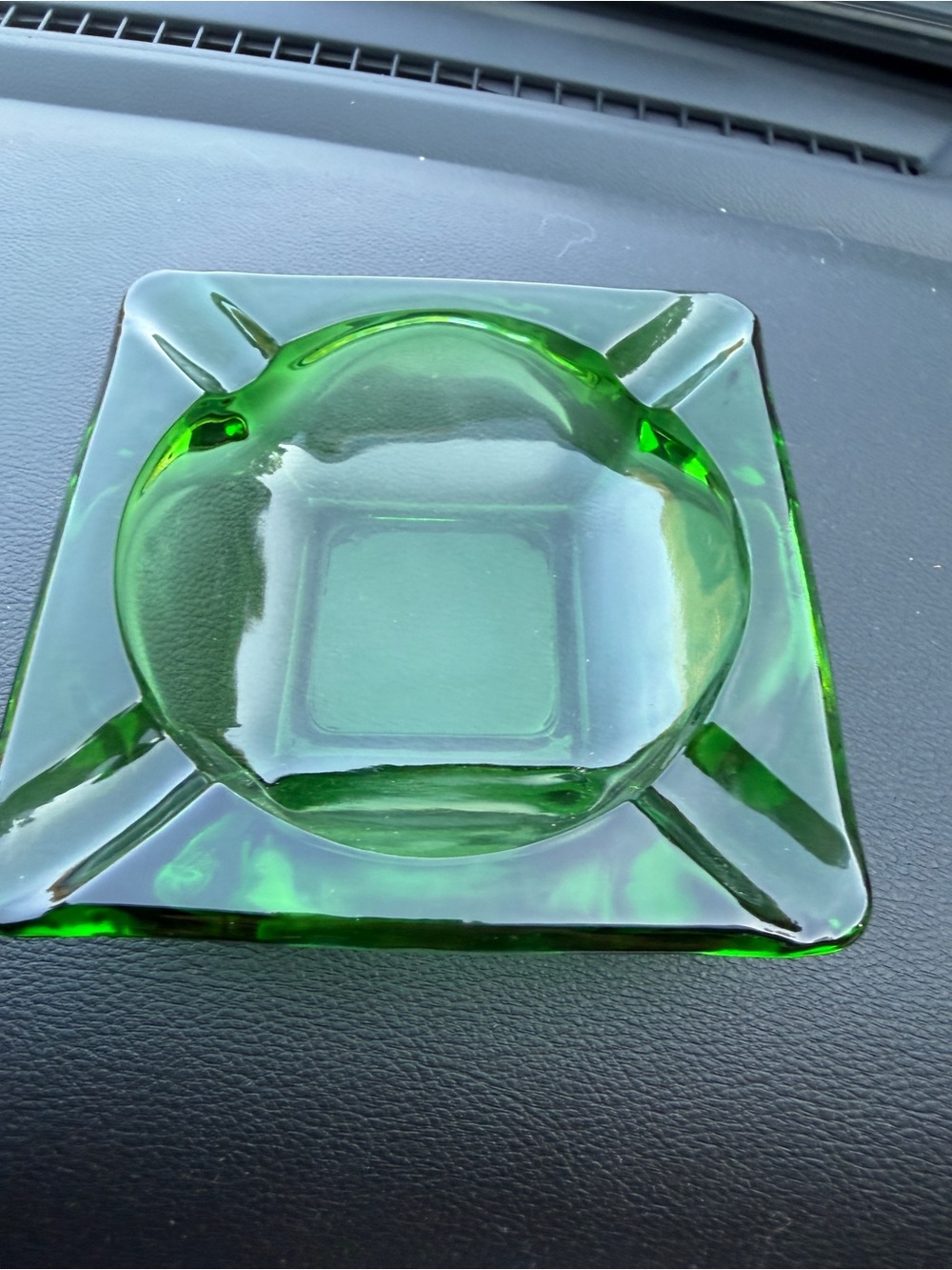 Vintage 70’s Anchor Hocking Emerald Green Square Glass Ashtray
